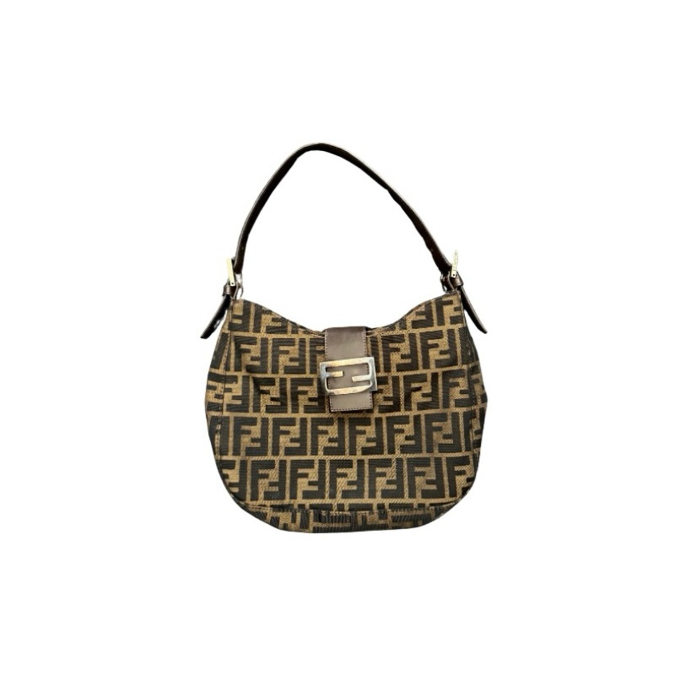 Fendi Brown FF Monogram Shoulder Bag with Gold Hardware